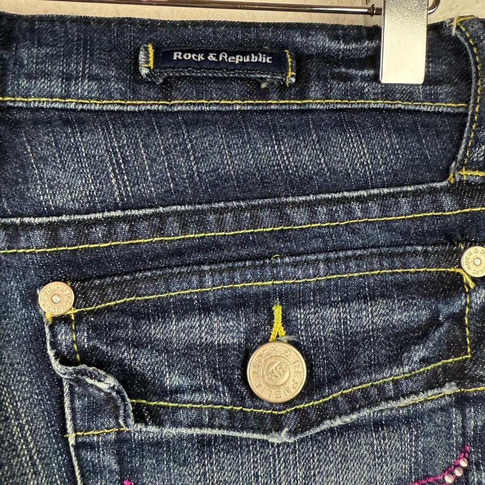 Rock & Republic pink rhinestone Y2K vintage jeans low waist 26 long - Picture 6 of 8